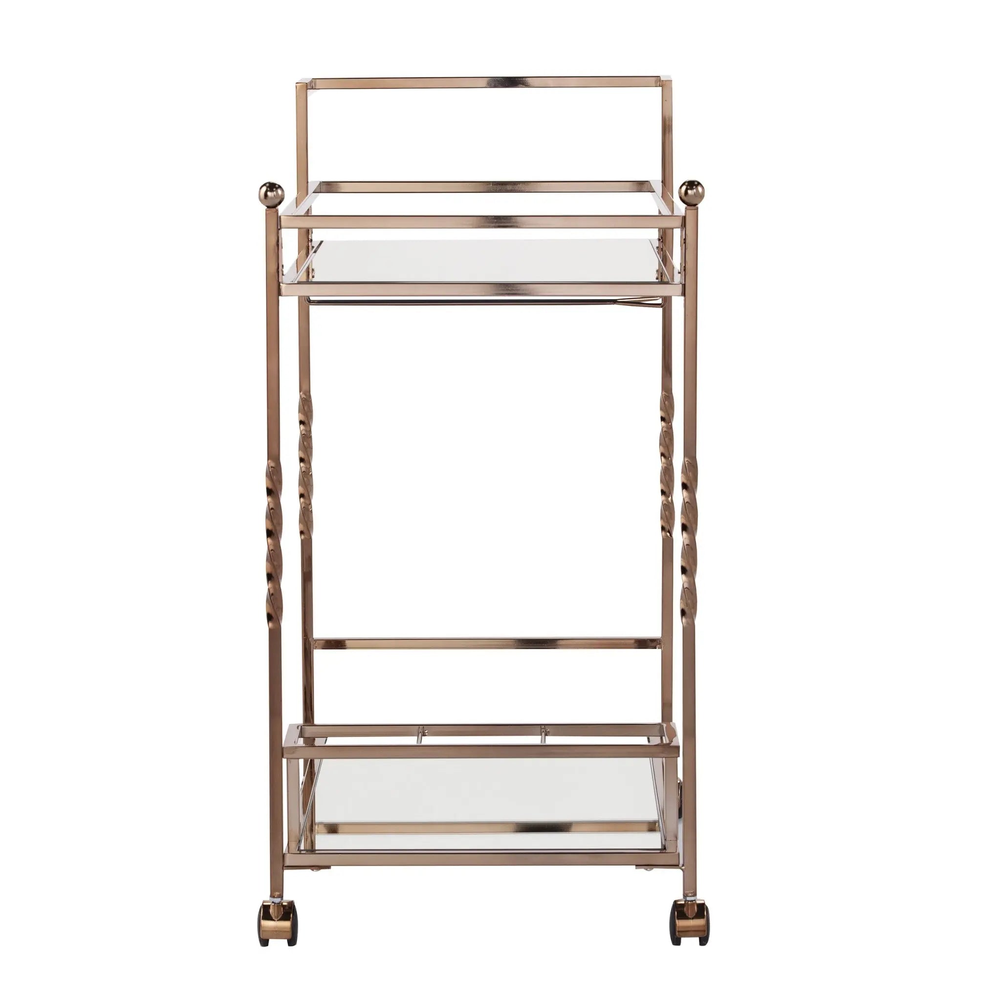 Champagne Metal And Mirrored Glass Rolling Bar Cart With Wine Storage Homeroots Kitchen & Dining
