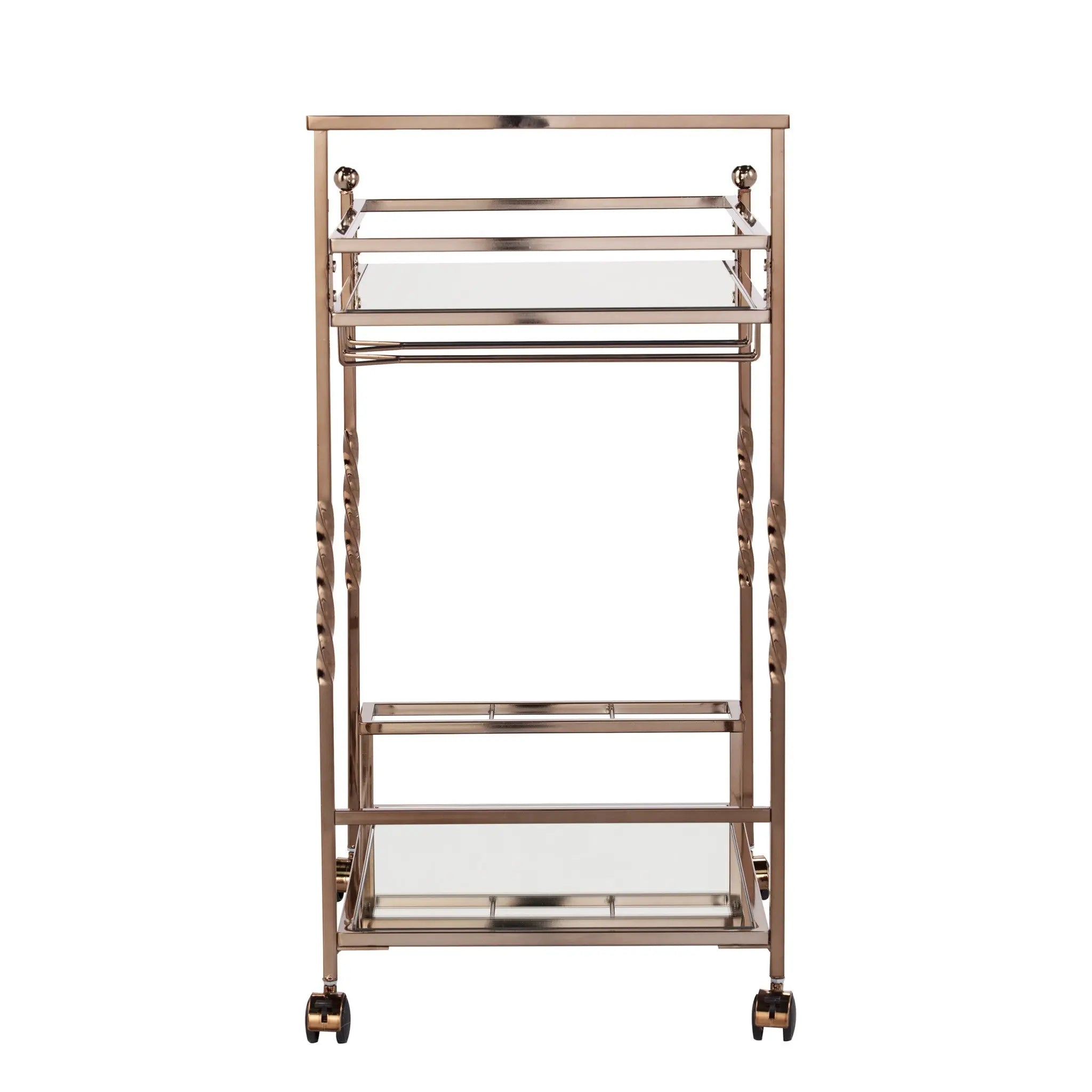 Champagne Metal And Mirrored Glass Rolling Bar Cart With Wine Storage Homeroots Kitchen & Dining