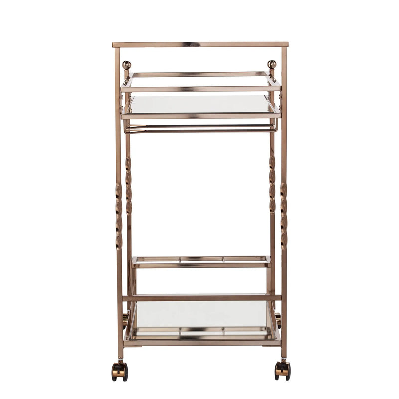 Champagne Metal And Mirrored Glass Rolling Bar Cart With Wine Storage Homeroots Kitchen & Dining
