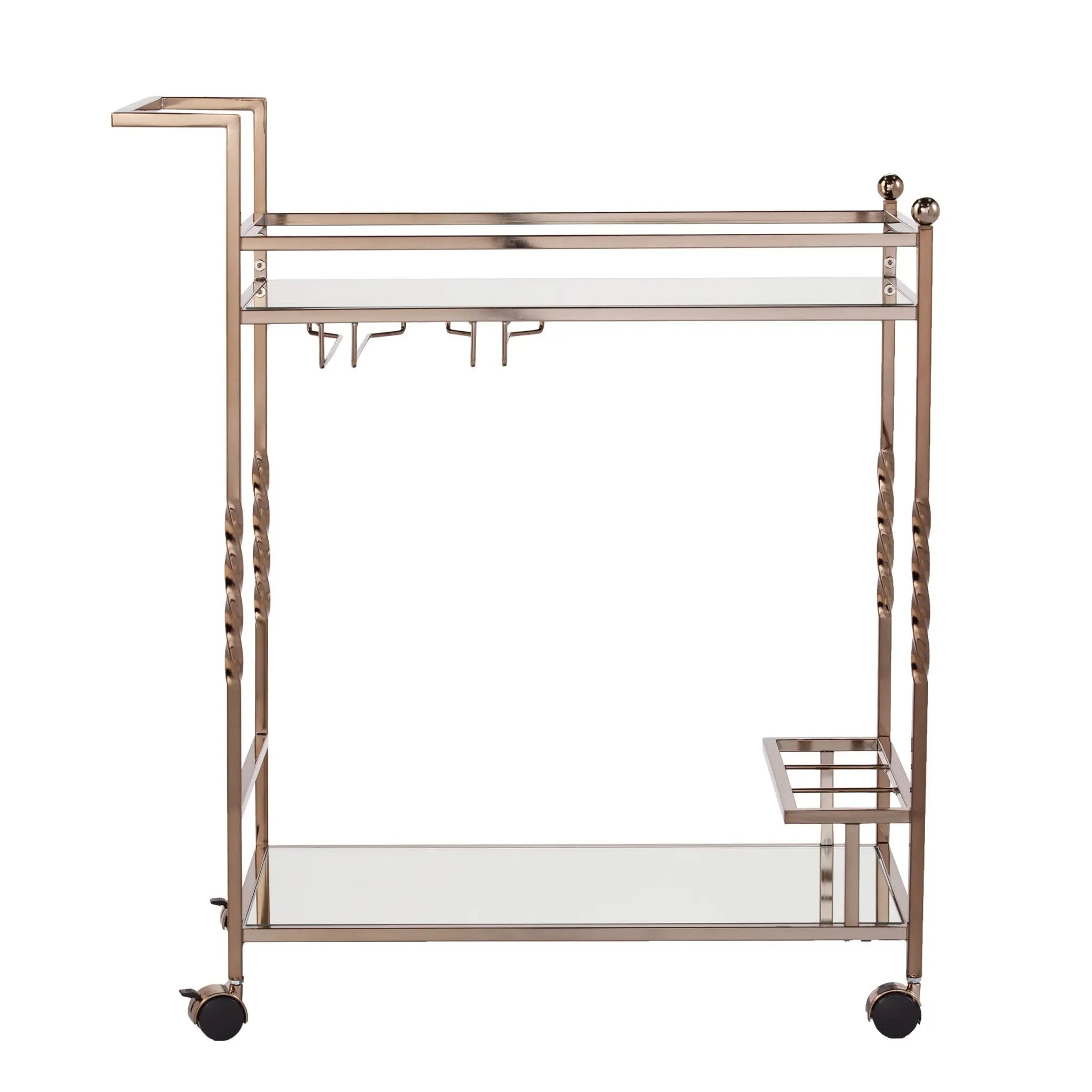 Champagne Metal And Mirrored Glass Rolling Bar Cart With Wine Storage Homeroots Kitchen & Dining