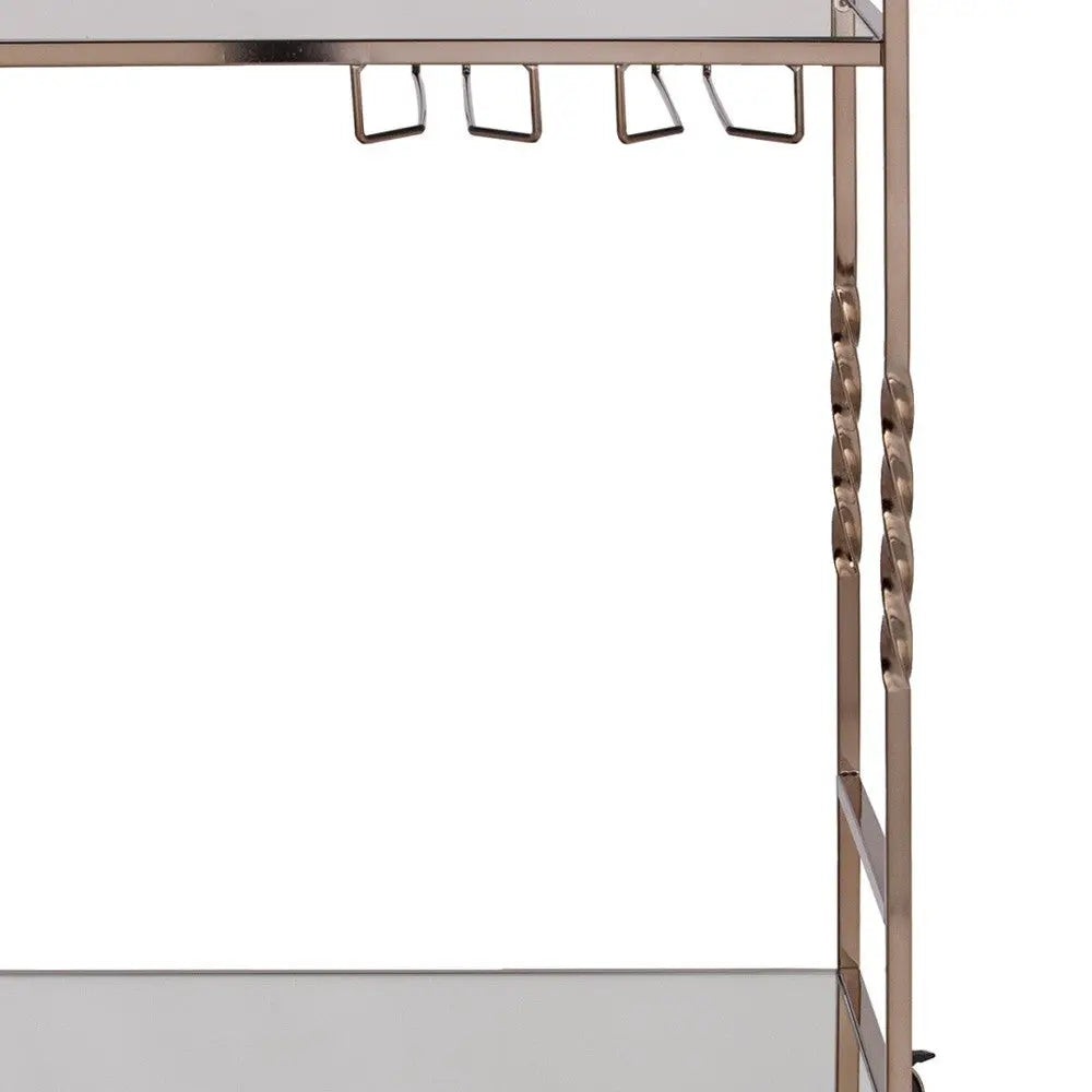 Champagne Metal And Mirrored Glass Rolling Bar Cart With Wine Storage Homeroots Kitchen & Dining