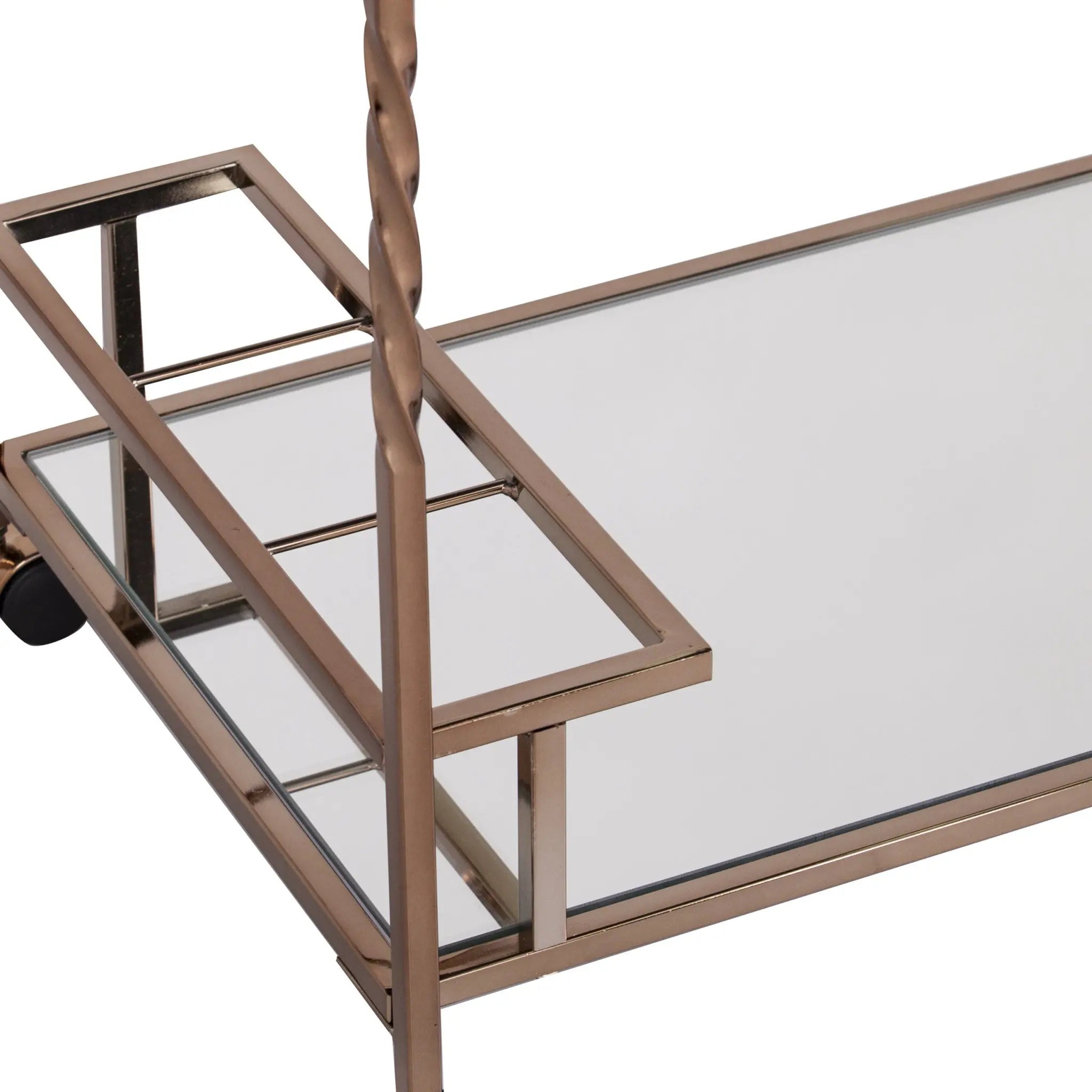 Champagne Metal And Mirrored Glass Rolling Bar Cart With Wine Storage Homeroots Kitchen & Dining