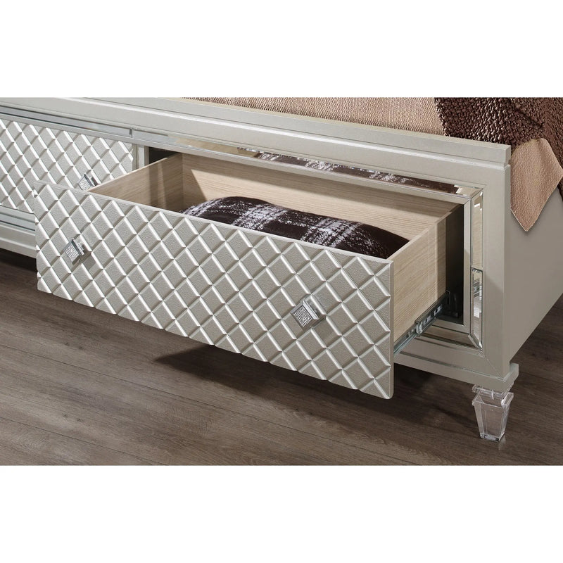 Champagne Tone Queen Bed With Padded Headboard  Led Lightning  2 Drawer Homeroots Bed & Bath