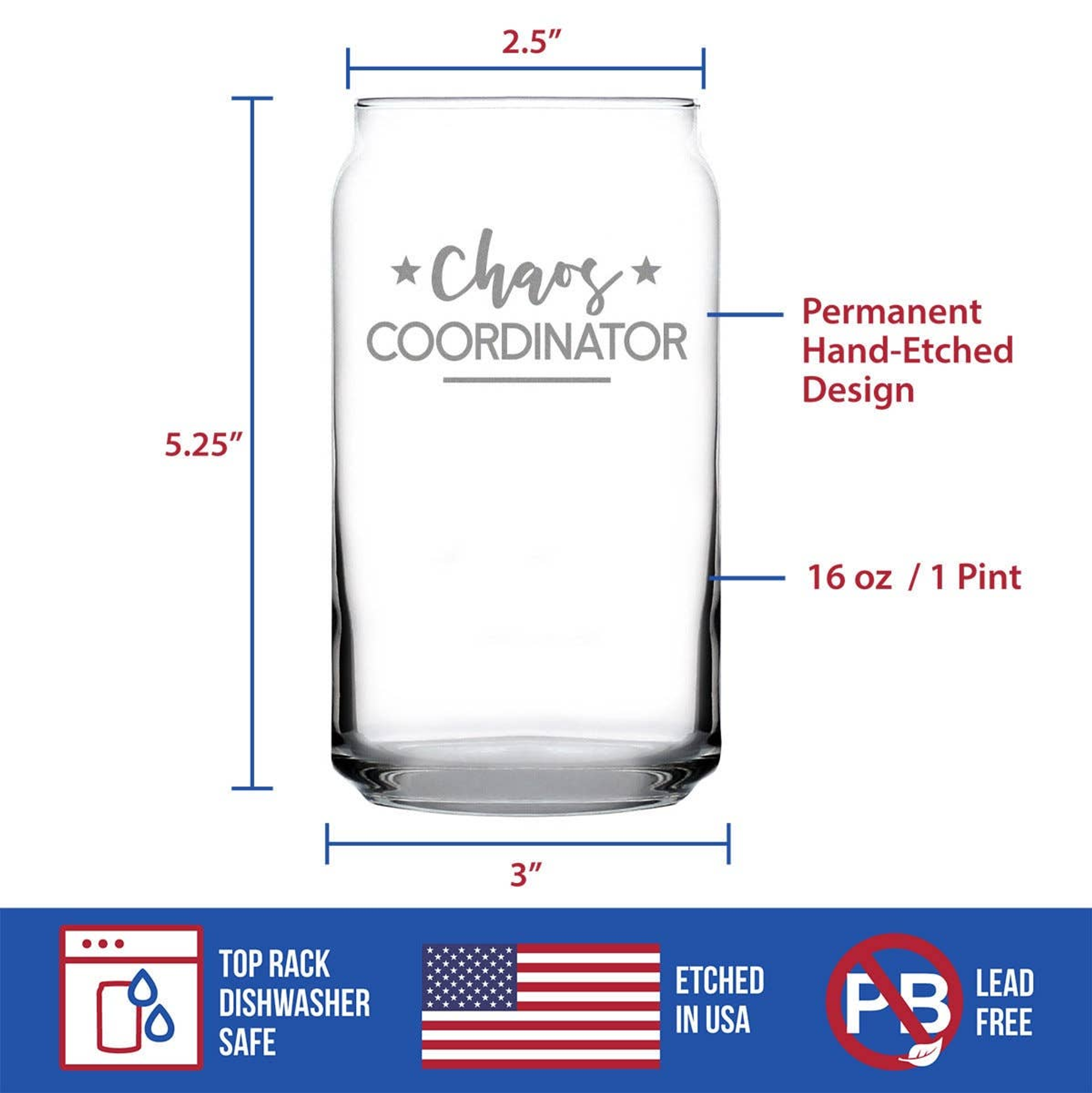 Chaos Coordinator Beer Can Pint Glass - Teacher Gifts Bevvee