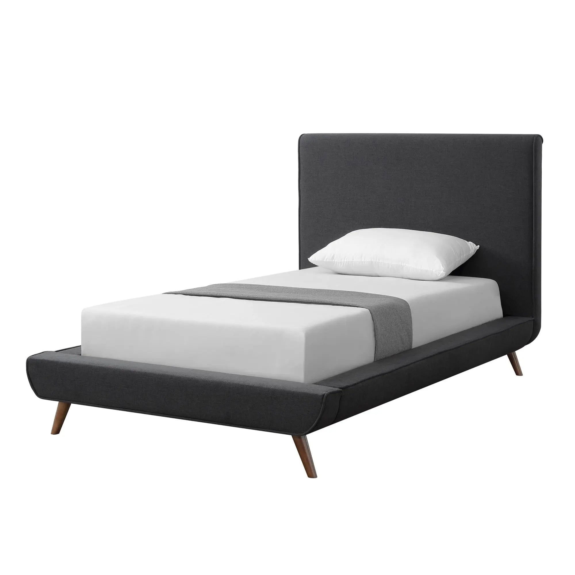 Charcoal Solid Wood Twin Upholstered Linen Bed Homeroots Bed & Bath