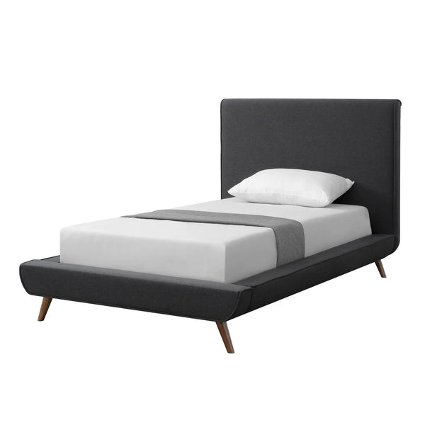 Charcoal Solid Wood Twin Upholstered Linen Bed Homeroots Bed & Bath
