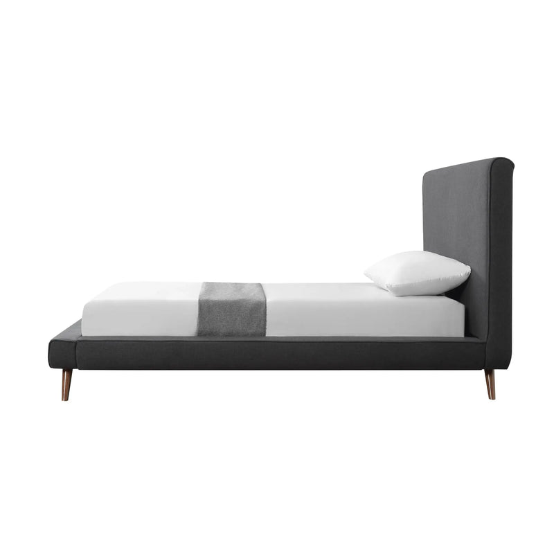 Charcoal Solid Wood Twin Upholstered Linen Bed Homeroots Bed & Bath