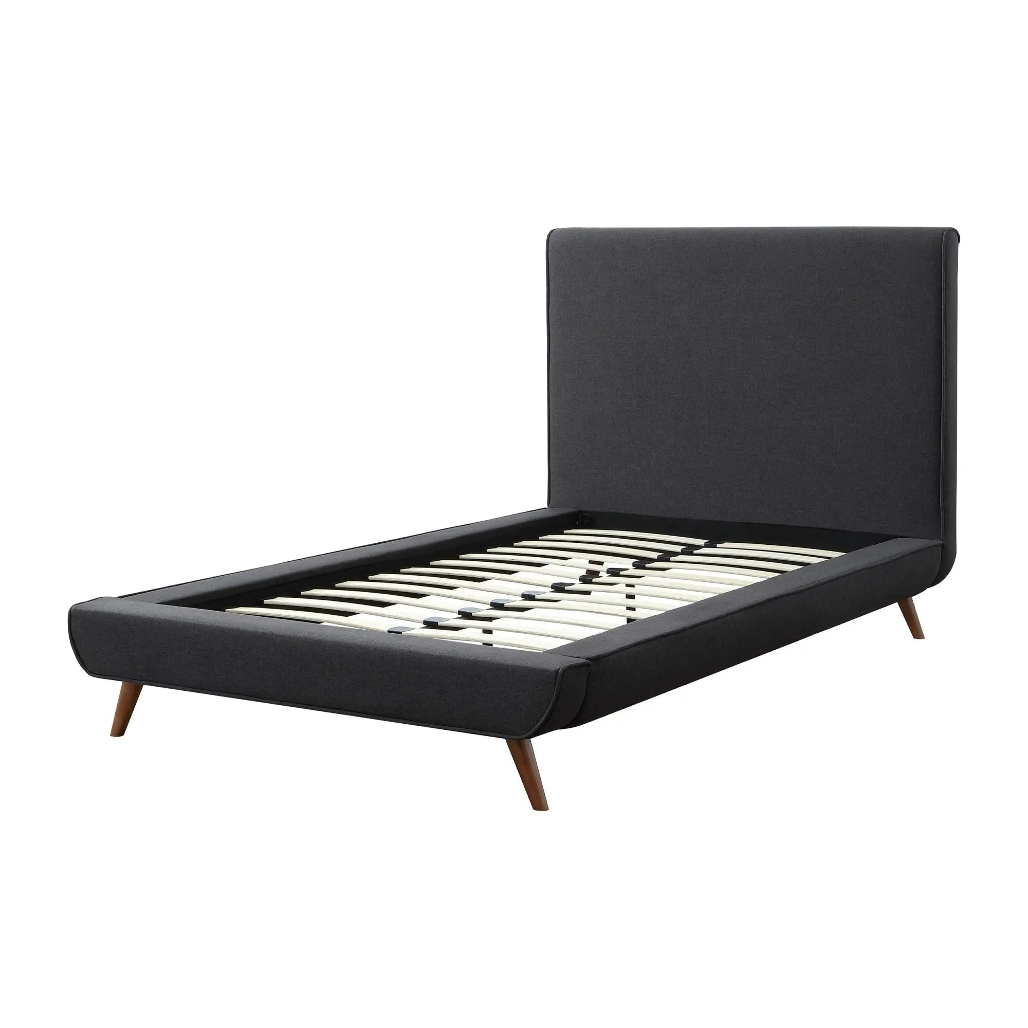 Charcoal Solid Wood Twin Upholstered Linen Bed Homeroots Bed & Bath