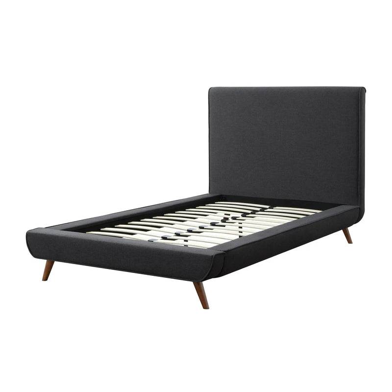 Charcoal Solid Wood Twin Upholstered Linen Bed Homeroots Bed & Bath