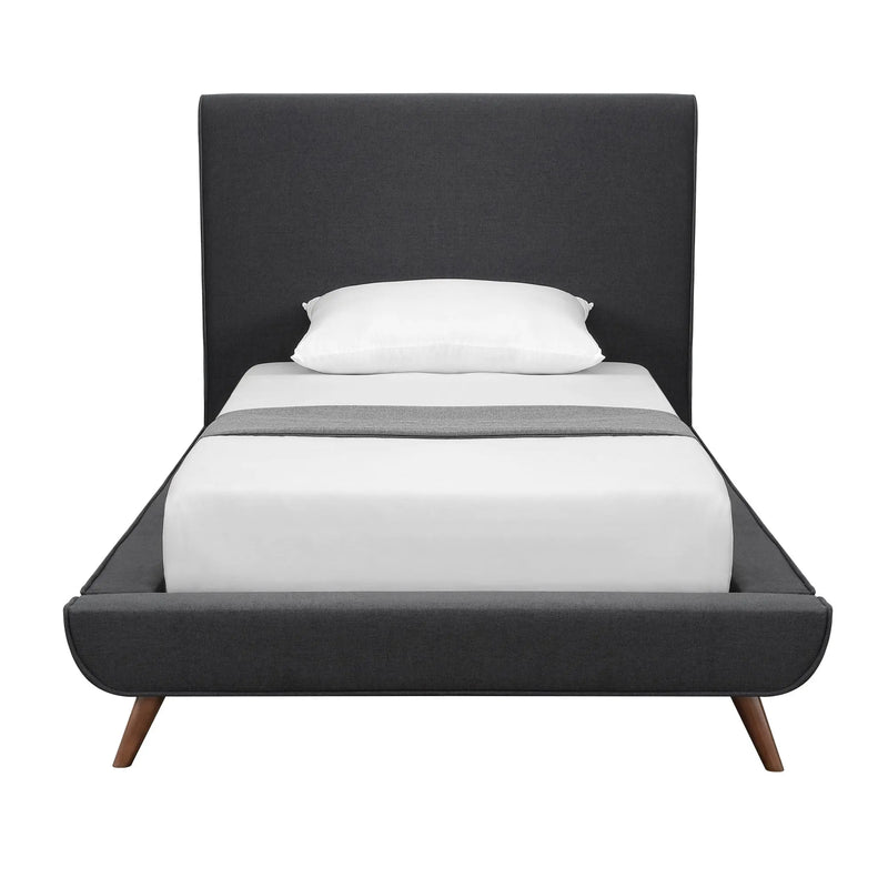 Charcoal Solid Wood Twin Upholstered Linen Bed Homeroots Bed & Bath