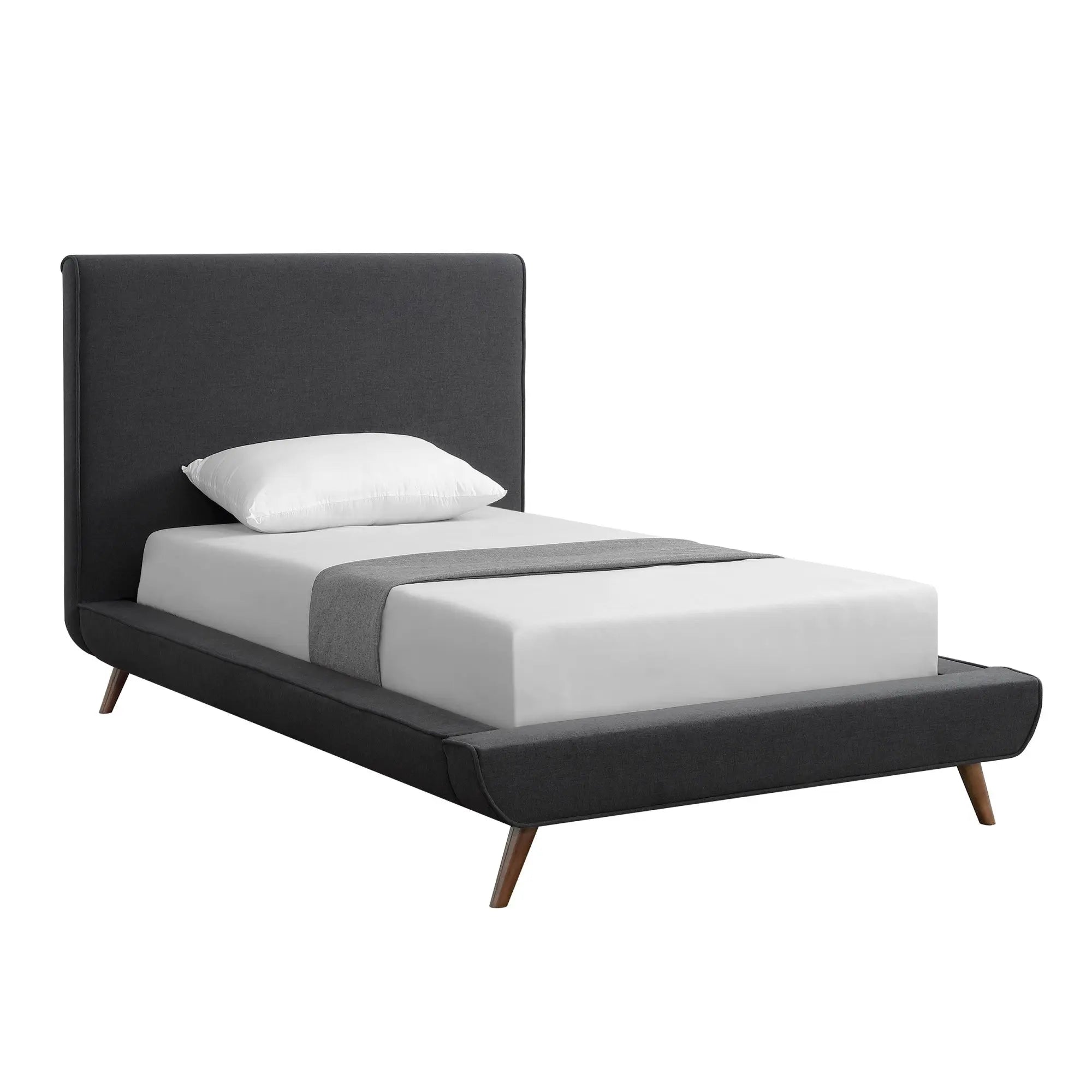 Charcoal Solid Wood Twin Upholstered Linen Bed Homeroots Bed & Bath