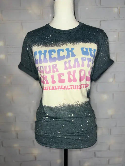 Check on Your Happy Friends Bleached Graphic Tee The Blended Owl
