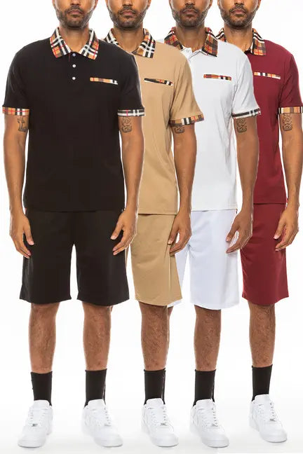 Checkered Detail Polo Short Set WEIV