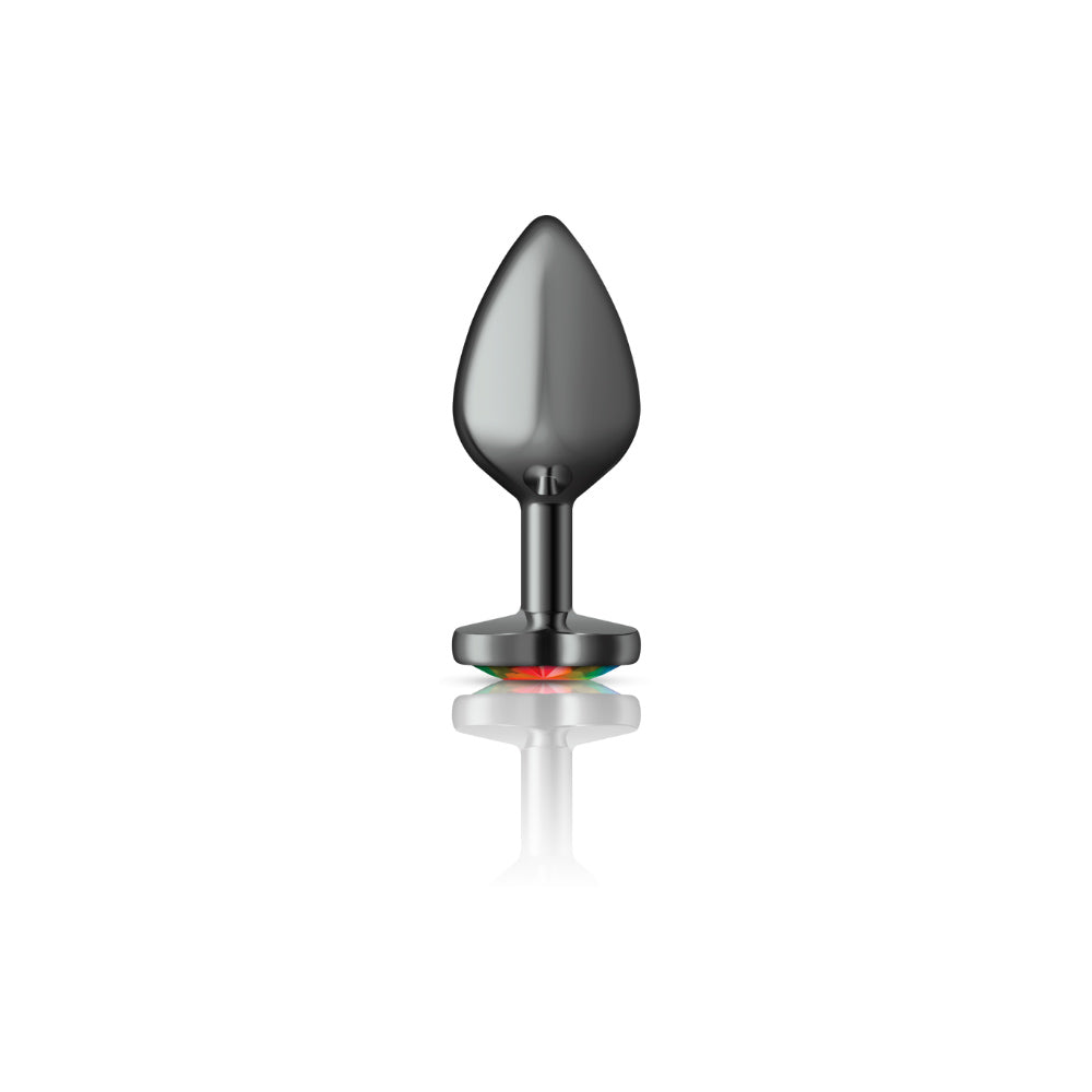 Cheeky Charms - Gunmetal Metal Buttplug - Heart - Rainbow - Medium - GreatEagleInc