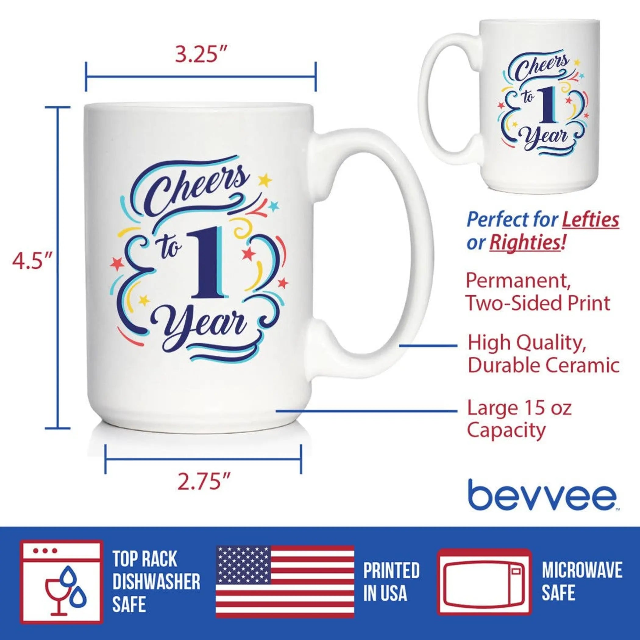 Cheers 1 Year Coffee Mug - 1st Anniversary Gifts and Decor Bevvee