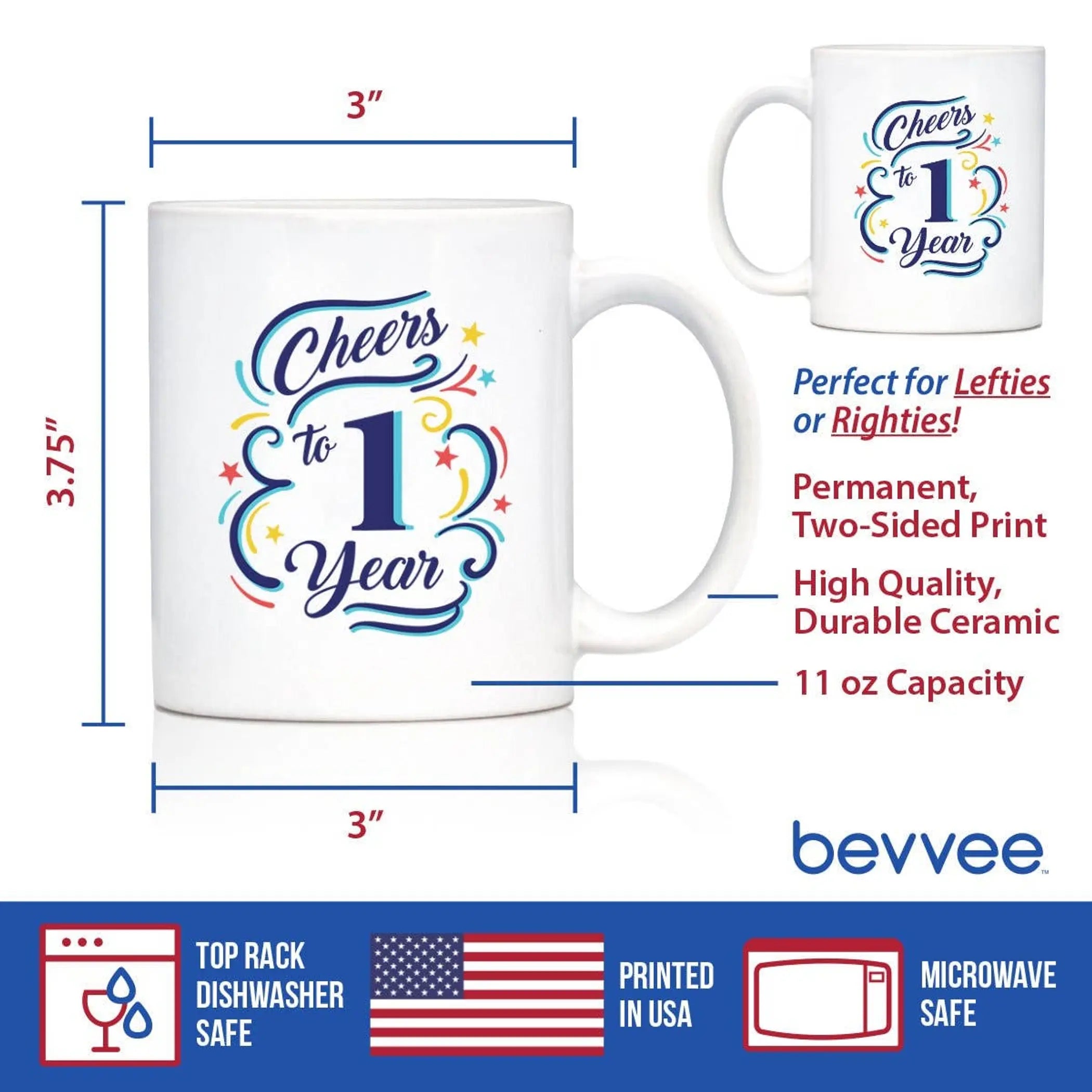 Cheers 1 Year Coffee Mug - 1st Anniversary Gifts and Decor Bevvee