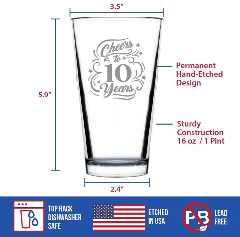 Cheers 10  Pint Glass for Beer - 10th Anniversary Gifts Bevvee