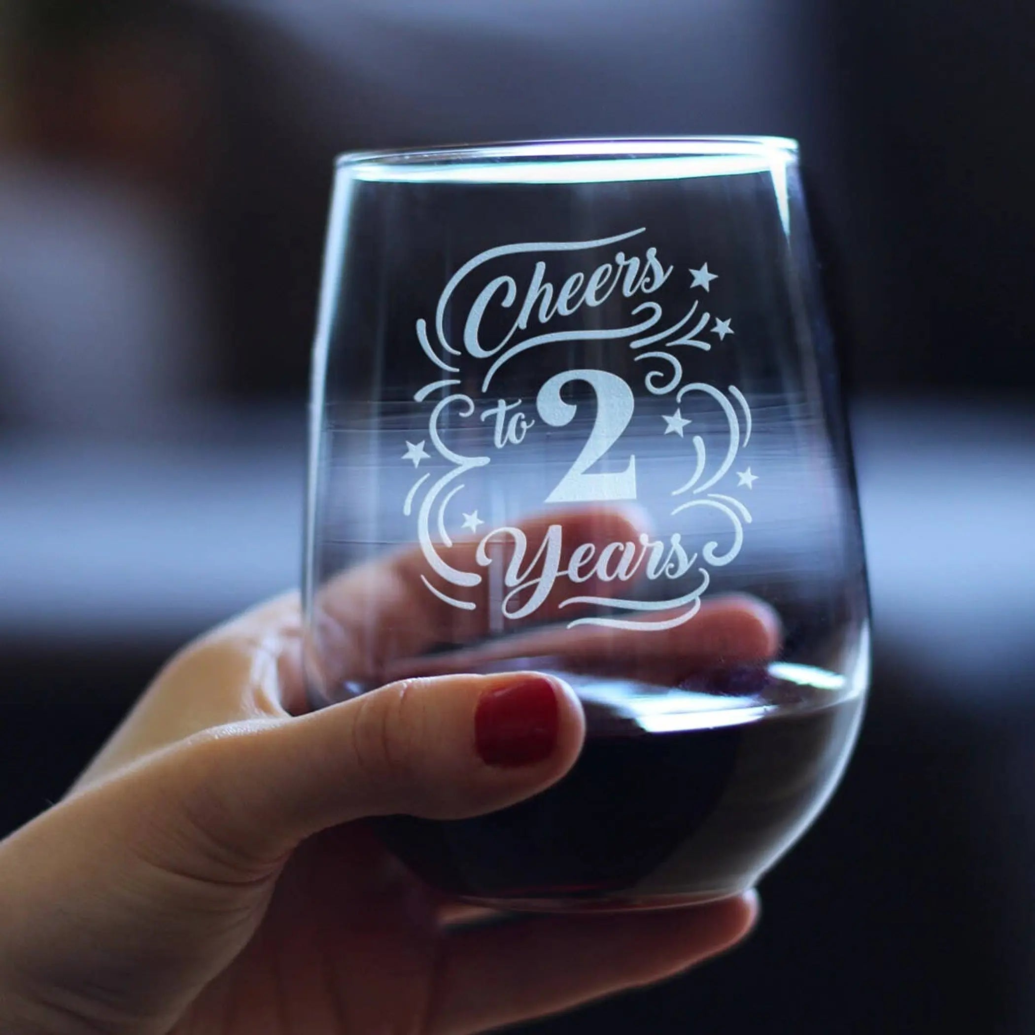 Cheers 2  Stemless Wine Glass - 2nd Anniversary Gifts Bevvee
