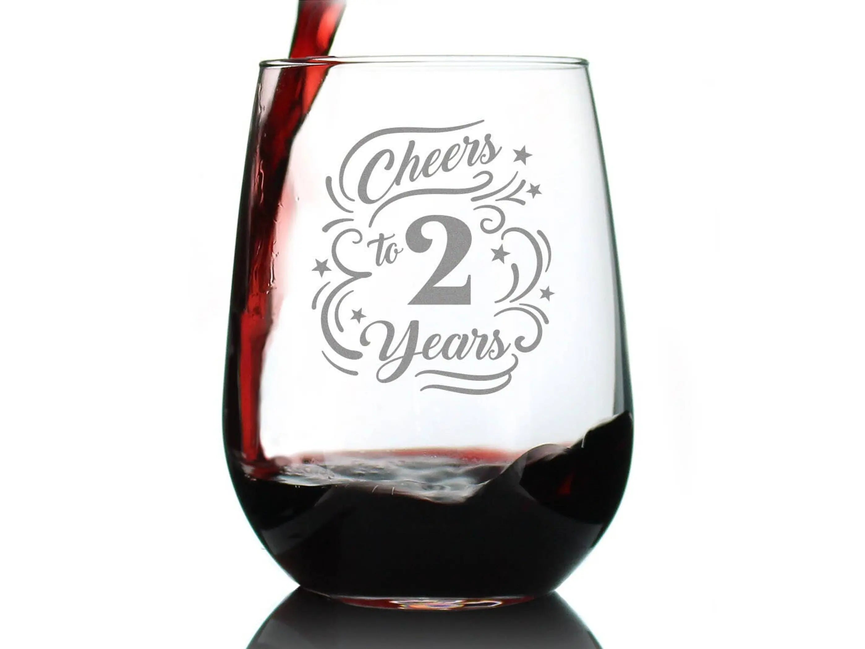 Cheers 2  Stemless Wine Glass - 2nd Anniversary Gifts Bevvee