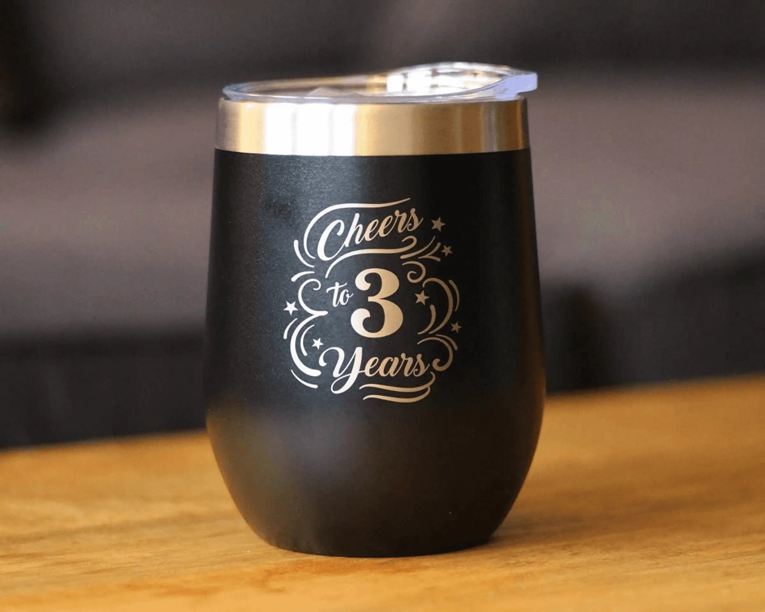 Cheers 3  Insulated Wine Tumbler - 3rd Anniversary Gifts Bevvee