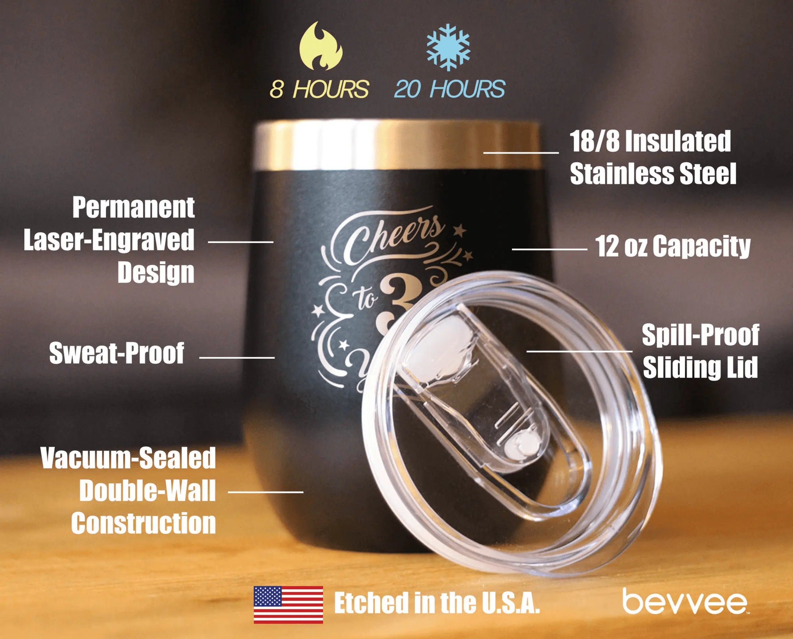 Cheers 3  Insulated Wine Tumbler - 3rd Anniversary Gifts Bevvee
