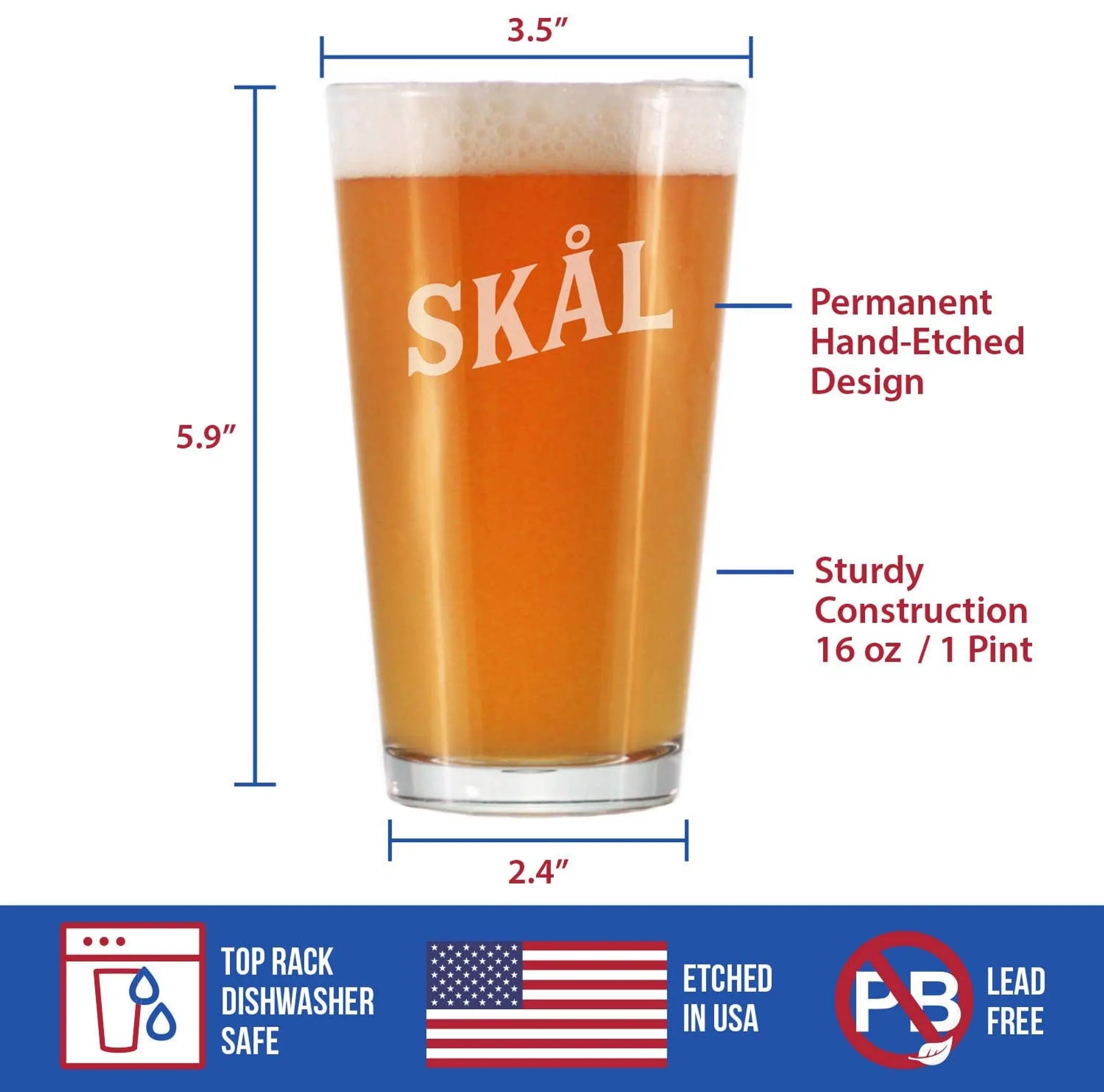Cheers Norwegian Skal Pint Glass for Beer - Norway Gifts Bevvee