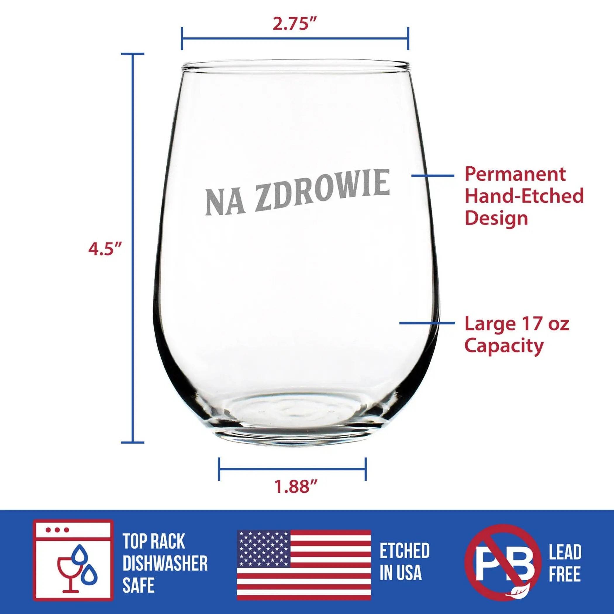 Cheers Polish Na Zdrowie Stemless Wine Glass - Poland Gifts Bevvee
