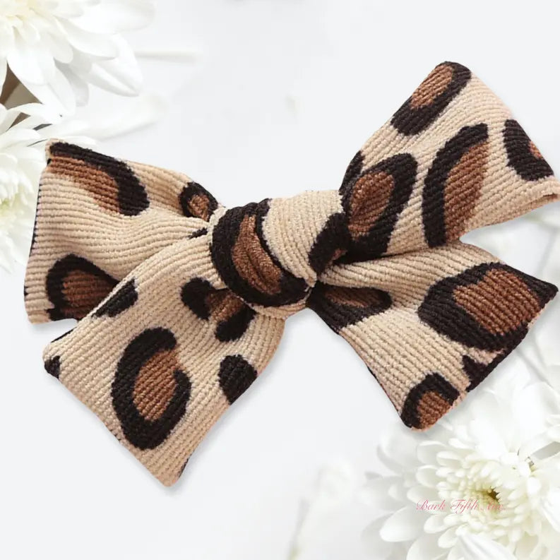 Cheetah Corduroy Knot Bow Hair Clip Bark Fifth Avenue