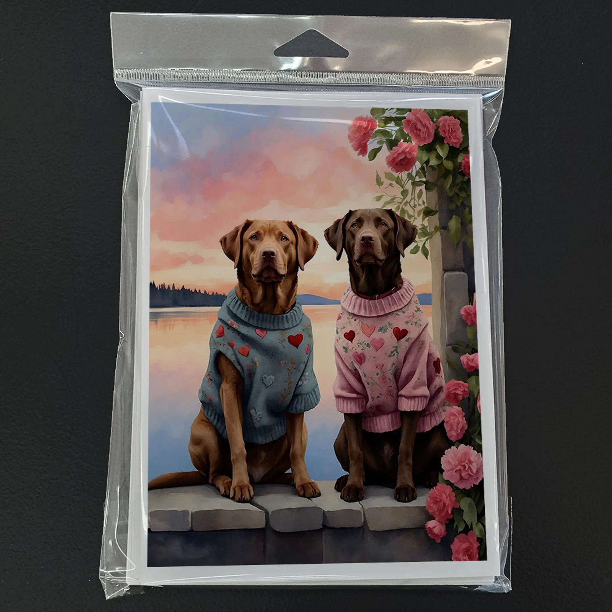 Chesapeake Bay Retriever Two Hearts Greeting Cards Pack of 8 Caroline's Treasures