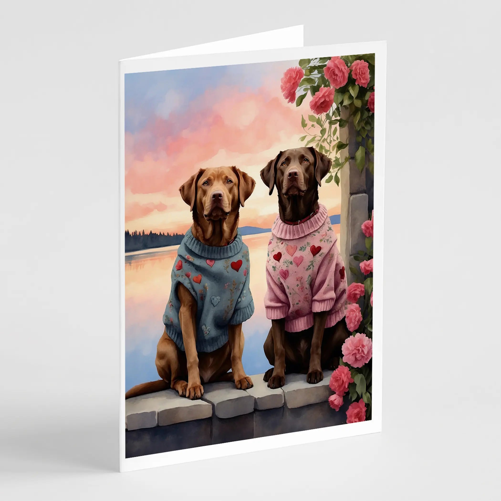 Chesapeake Bay Retriever Two Hearts Greeting Cards Pack of 8 Caroline's Treasures