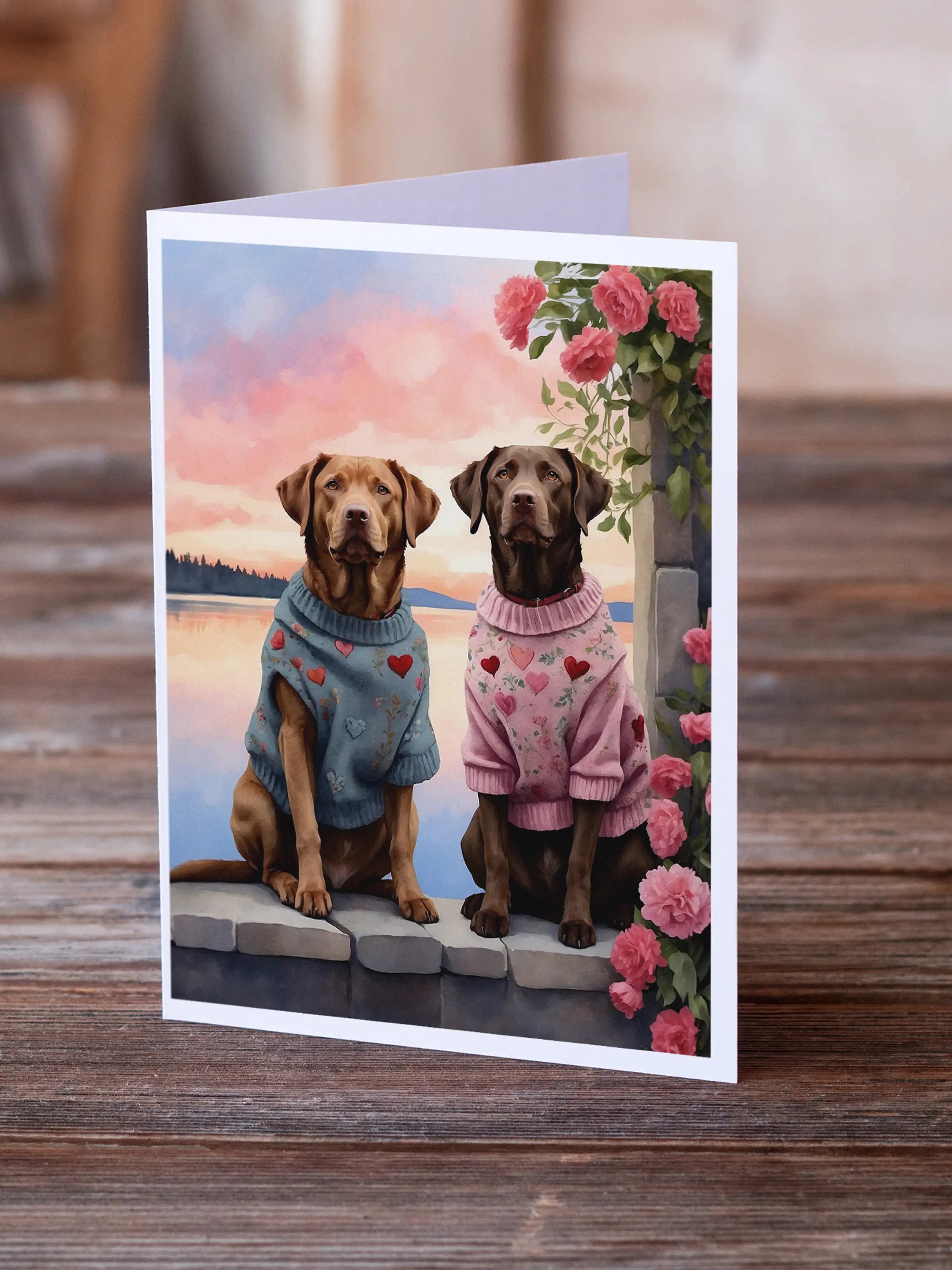 Chesapeake Bay Retriever Two Hearts Greeting Cards Pack of 8 Caroline's Treasures