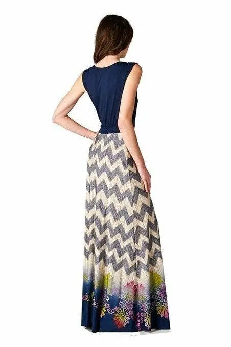 Chevron Bohemian Dotted Print Sleeveless Long Maxi Dress SurelyMine