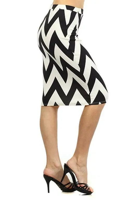 Chevron Striped Fitted Pencil Skirt With High Waist Black SurelyMine
