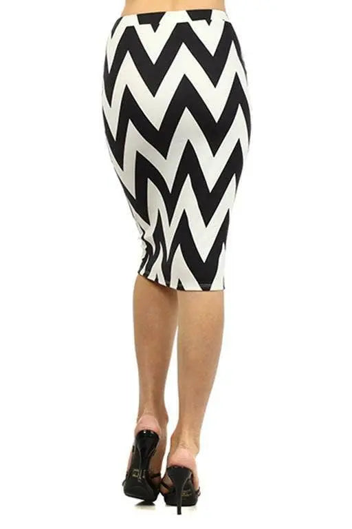 Chevron Striped Fitted Pencil Skirt With High Waist Black SurelyMine