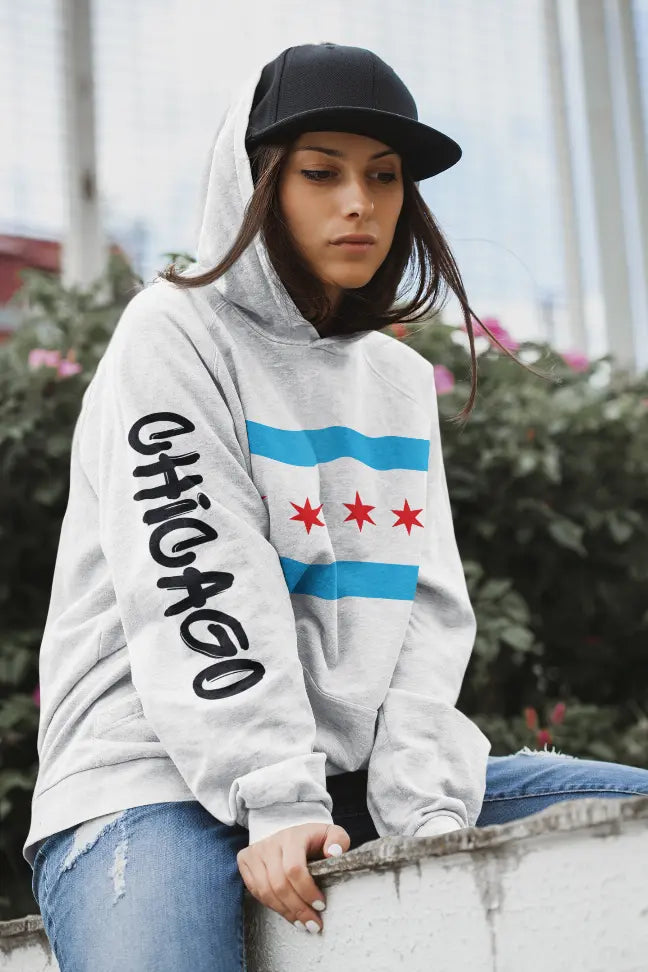 Chicago Flag Hoodie - Graffiti Black Cat Bazaar