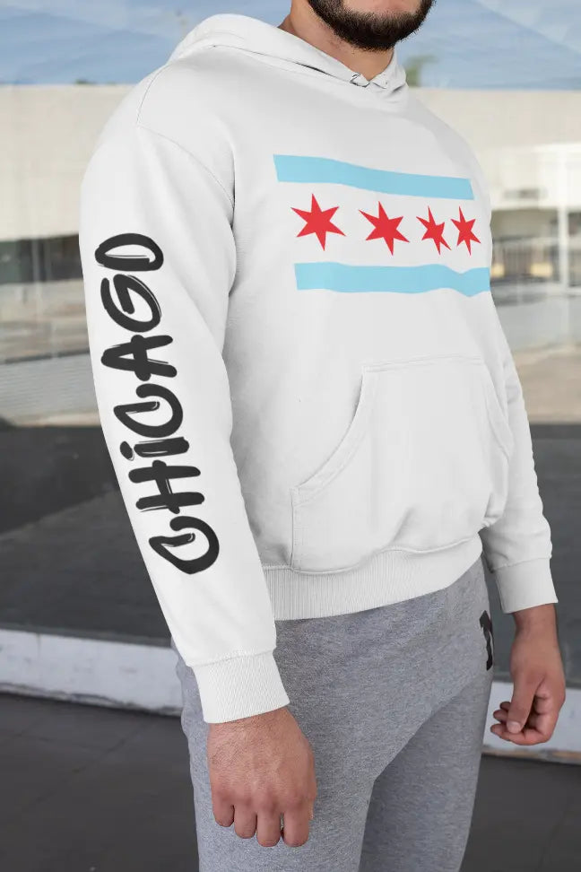Chicago Flag Hoodie - Graffiti Black Cat Bazaar