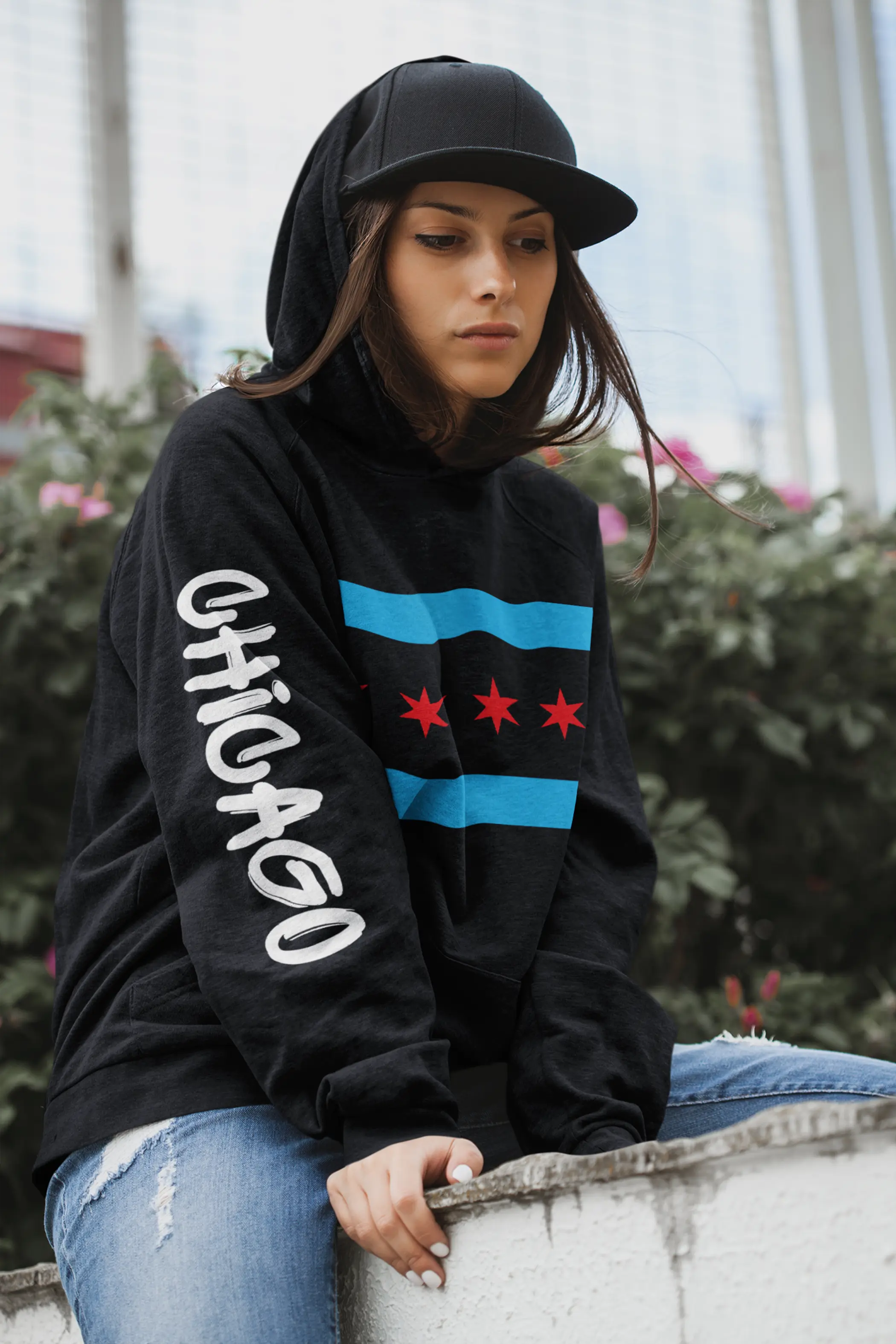Chicago Flag Hoodie - Graffiti Black Cat Bazaar