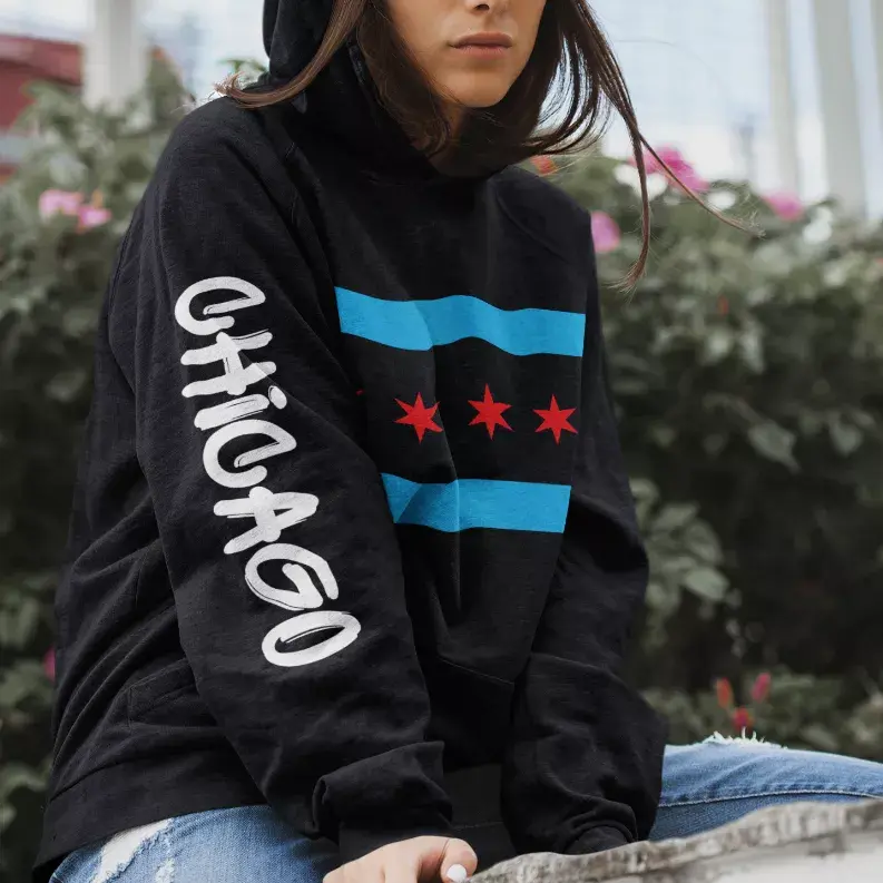 Chicago Flag Hoodie - Graffiti Black Cat Bazaar