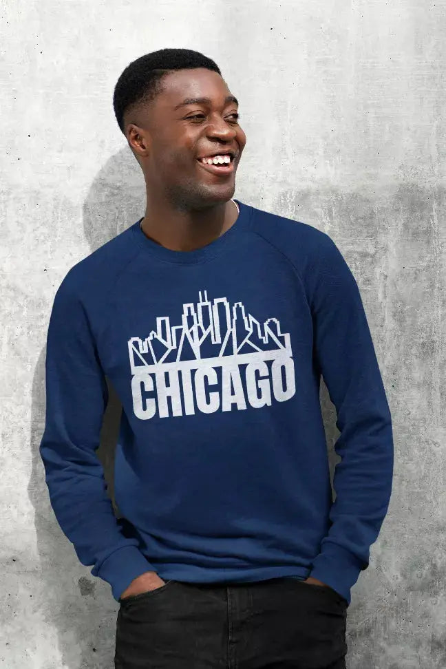 Chicago Skyline Crewneck with "Chicago" Text Black Cat Bazaar
