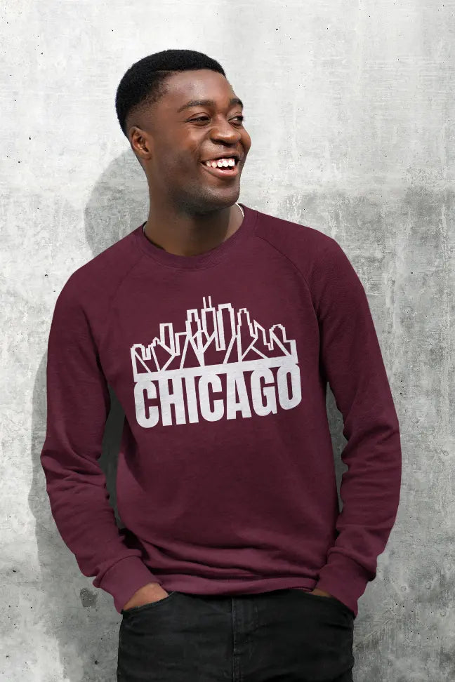 Chicago Skyline Crewneck with "Chicago" Text Black Cat Bazaar