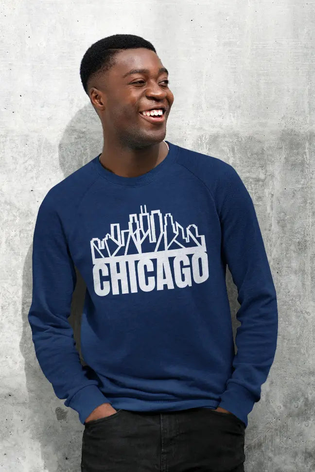 Chicago Skyline Crewneck with "Chicago" Text Black Cat Bazaar