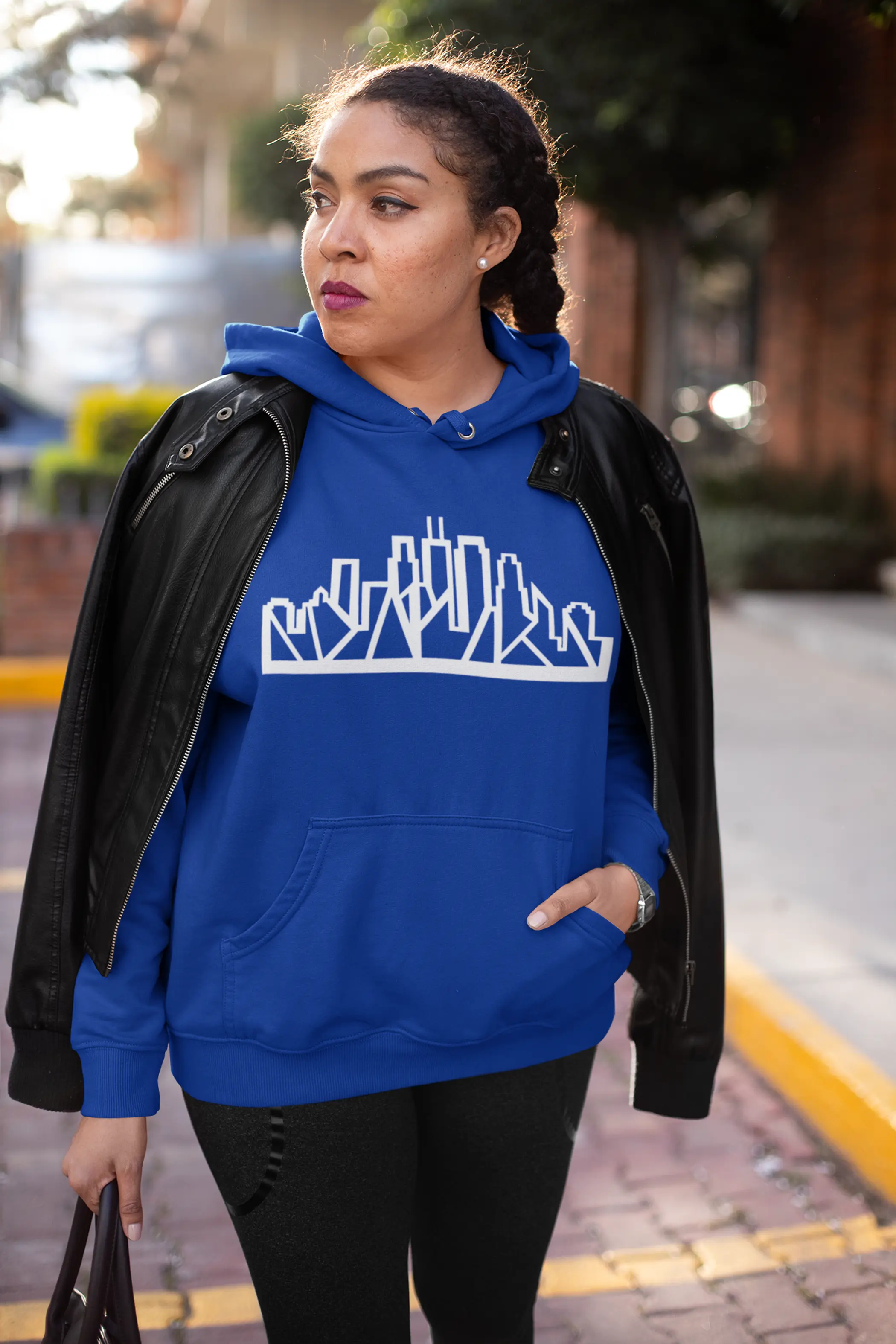 Chicago Skyline Hoodie with White Outline Black Cat Bazaar
