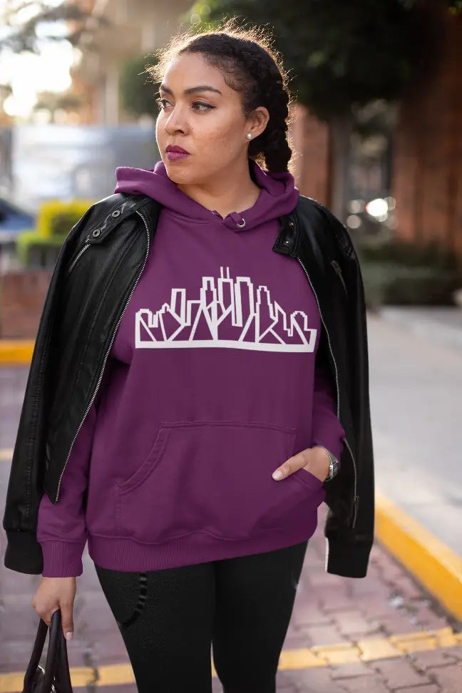Chicago Skyline Hoodie with White Outline Black Cat Bazaar