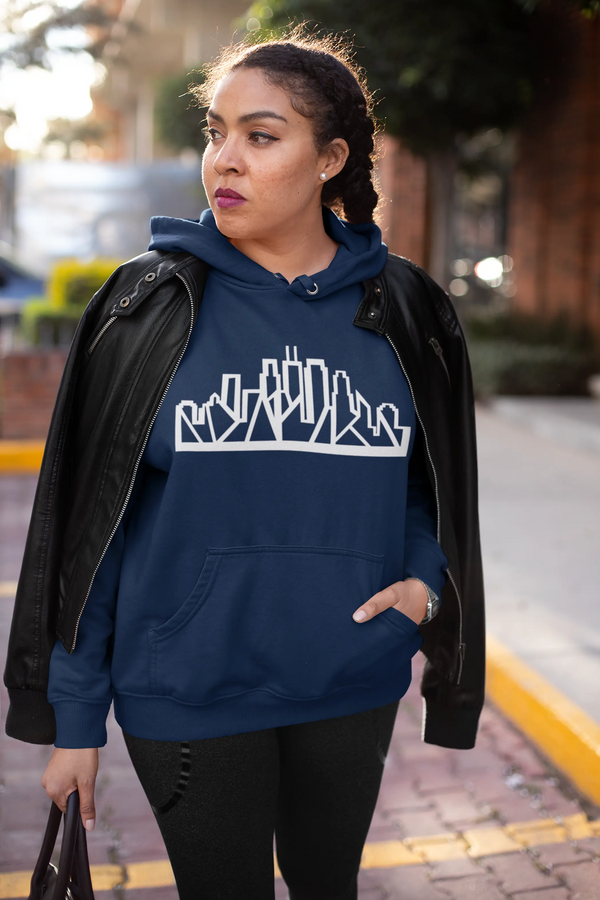Chicago Skyline Hoodie with White Outline Black Cat Bazaar
