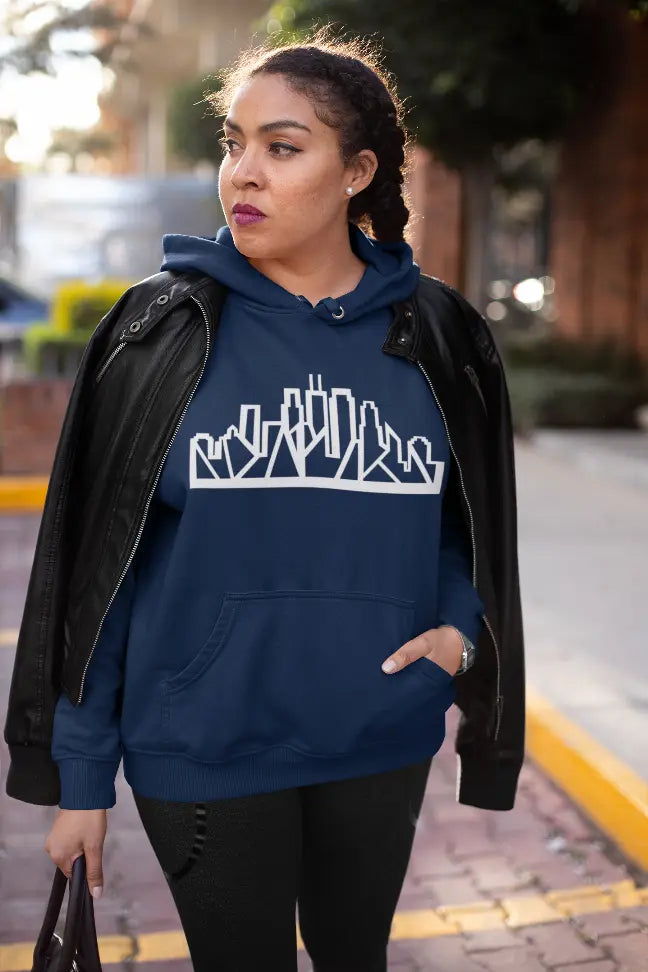Chicago Skyline Hoodie with White Outline Black Cat Bazaar