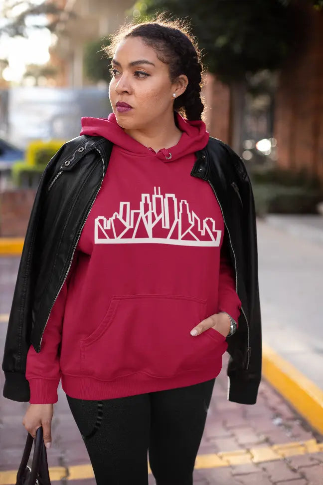 Chicago Skyline Hoodie with White Outline Black Cat Bazaar
