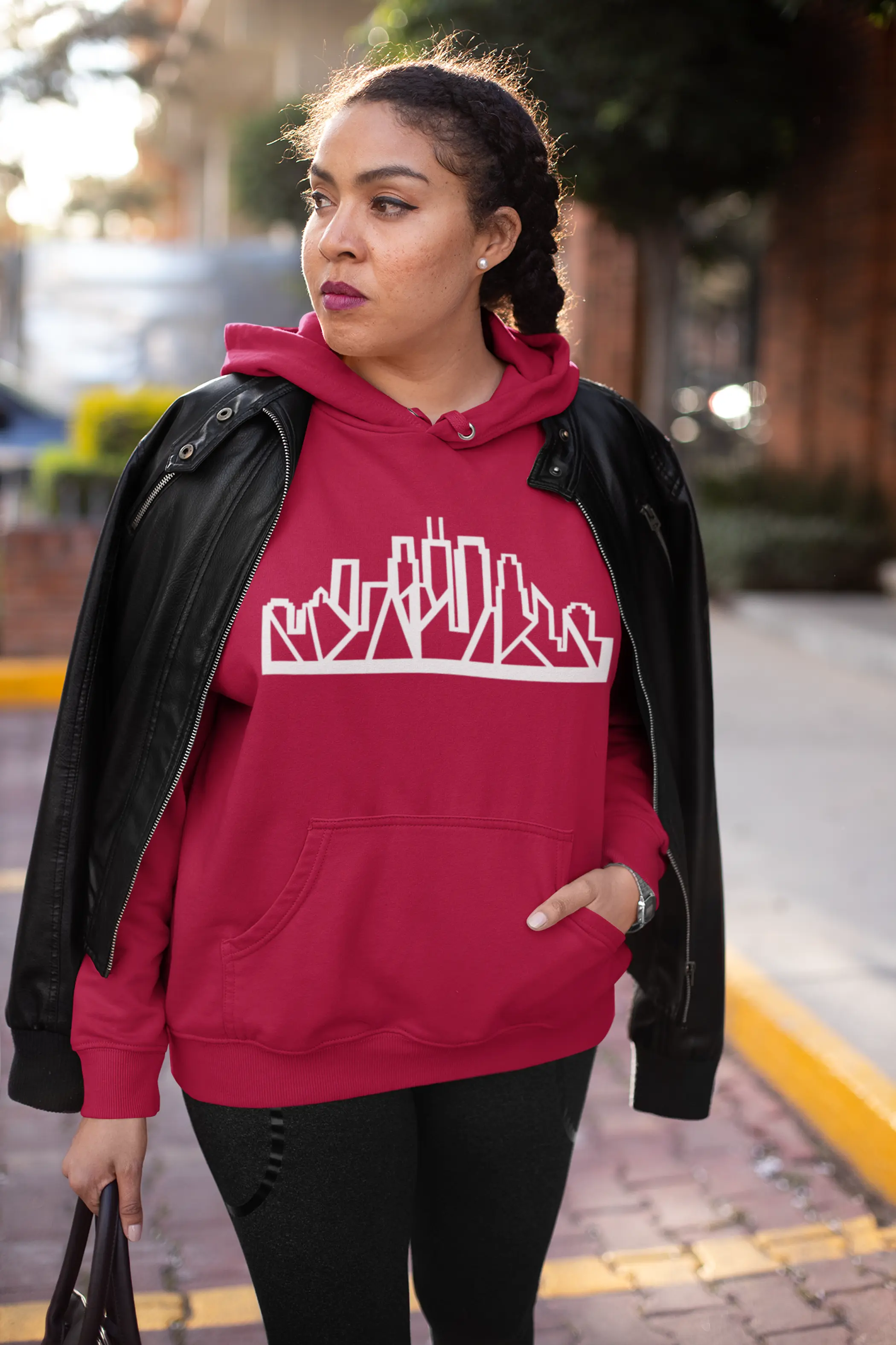 Chicago Skyline Hoodie with White Outline Black Cat Bazaar