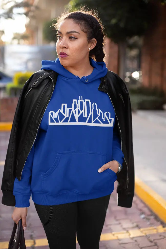 Chicago Skyline Hoodie with White Outline Black Cat Bazaar