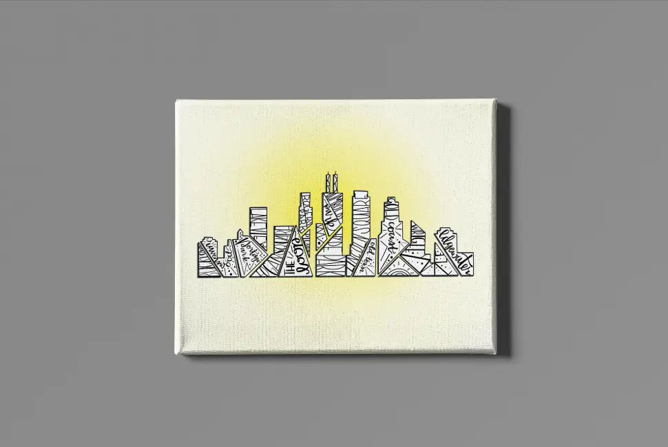 Chicago Skyline with Neighborhoods Wall Art Print Black Cat Bazaar