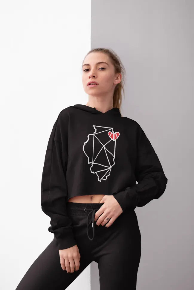 Chicago, IL Crop Hoodie Black Cat Bazaar